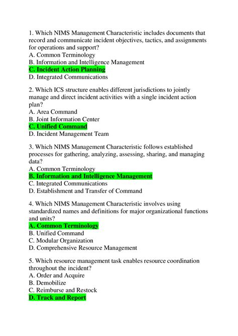 Is 700.b final exam answers - Study with Quizlet and memorize flashcards containing terms like Which NIMS Management Characteristic includes documents that record and communicate incident objectives, tactics, and assignments for operations and support?, Which ICS structure enables different jurisdictions to jointly manage and direct incident activities with a single incident action plan?, Which NIMS Management ... 